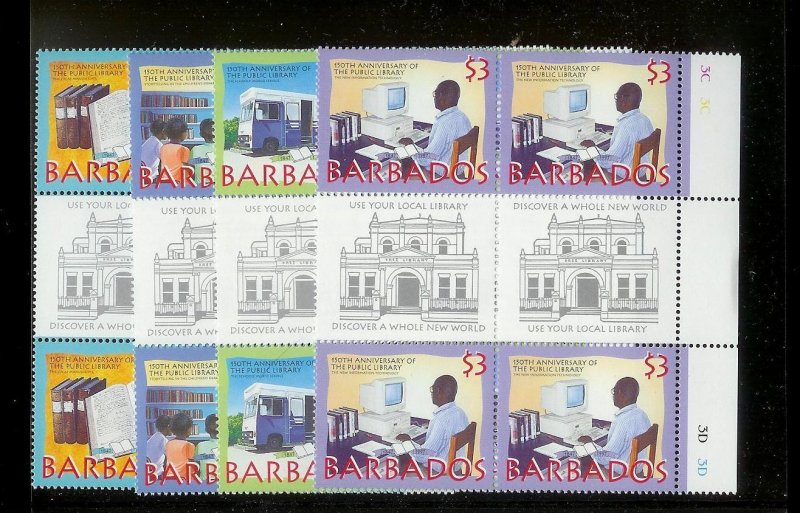 BARBADOS Sc#941-944 Complete Mint Never Hinged GUTTER BLOCK Set