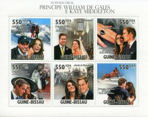 Guinea-Bissau Royalty Stamps 2011 MNH Royal Engagement Prince William Kate 6v MS