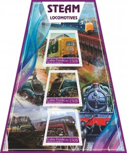 Stamps. Trains,  steam locomotives 2019 year 1+1 sheets perforated