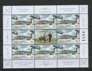 SERBIA-MNH-S/S-50 y OF THE AIRPLANE SOKO GALEB-2011.