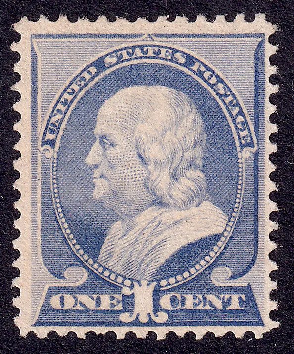 US Scott 212, 1887 Franklin, 1c ultramarine, UNUSED NG