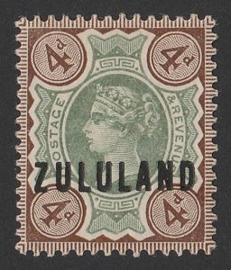 ZULULAND : 1888 'ZULULAND' on QV GB 4d green & deep brown.