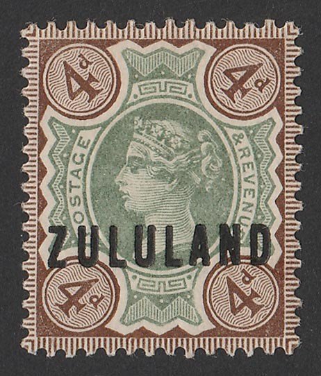 ZULULAND 1888 'ZULULAND' on QV GB 4d green & deep brown. 