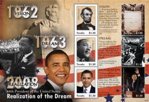 Tuvalu 2009 - Barack Obama, MLK, Lincoln - sheet of 6 stamps - Scott #1084 - MNH