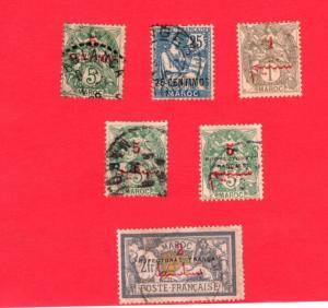 FRENCH MOROCCO 6 DIFFERENT USED STAMPS SCOTT # 15, 18, 26, 29, 41 and 53
