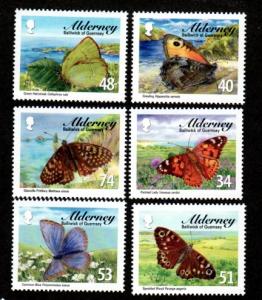 Alderney 313-318 Mint NH Butterflies !
