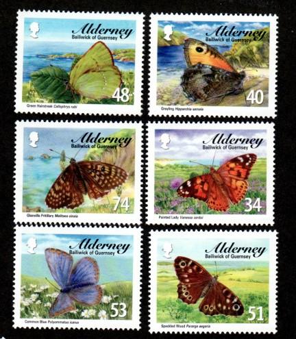 Alderney 313-318 Mint NH Butterflies !