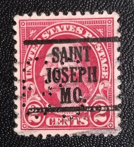 US Scott #634b Used VF Lake Shade Precancel Saint Joseph Mo.VF/XF  + Perfin