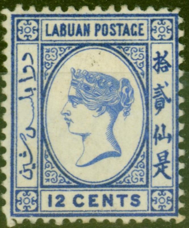 Labuan 1892 12c Brt Blue SG45a No Right Foot to 2nd Chinese Character Fine Unuse