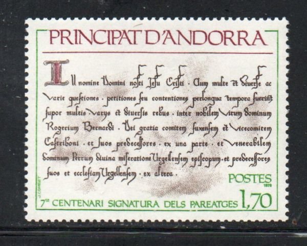 Andora (Fr) Sc 266 1978 700th Anniversary Treaty of  stamp mint NH