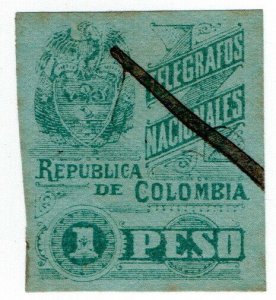 (I.B) Colombia Telegraphs : 1P Green on Green (1898)