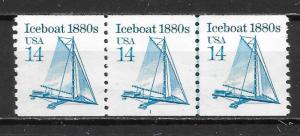 United States 2134  14c Iceboat PNC Strip of 3 Plate 1 MNH (z2)