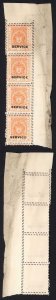 Bhopal SGO313c 1932 1/4a Orange Perf 13.5 DOUBLE PERF Strip (no gum) (1)