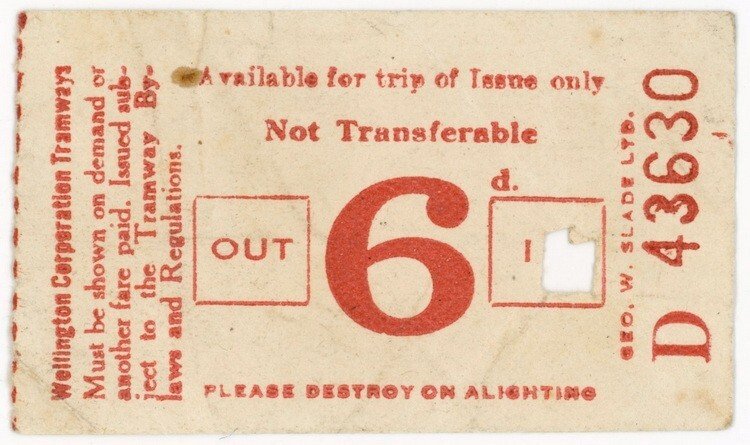 (I.B) New Zealand Railways : Wellington Corporation Tramways 6d