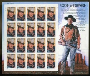 US #3876 John Wayne Sheet of 20 37¢ Stamps MNH F-VF OG 