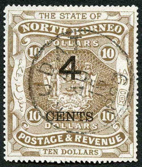 North Borneo SG126 4c on Ten Dollars Brown