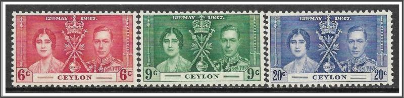 Ceylon #275-277 Coronation Complete Set MHR