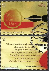 United Nations #1104a & c and 1105f 49¢ & $1.20 World Poetry Day (2015). Used.