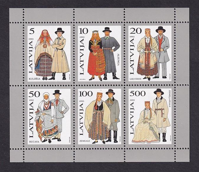 Latvia   #343-348a    MNH  1993  traditional costumes  sheet