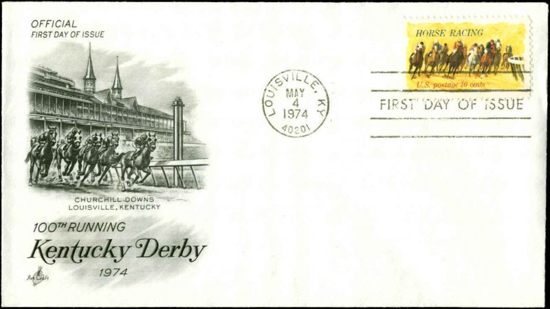 US FDC #1528 Artcraft Cachet Louisville, KY  Horse Racing Kentucky Derby