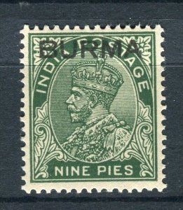 BURMA; 1937 early GV Optd. issue Mint hinged 9p. value