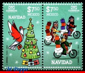 22-33 MEXICO 2022 CHRISTMAS, WISE MEN ON BICYCLES, BIKE, BIRD, SET MNH