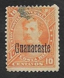 SD)1887 COSTA RICA 10C STAMP WITH GUANACASTE OVERLOAD, USED