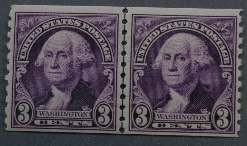 United States #721 3 Cent Washington Coil Line Pair MNH