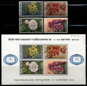 Thailand Scott 707-710,710a Orchids Mint Never Hinged S. Sheet  hinged set