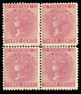 Prince Edward Island #13 Cat$130+, 1872 3c rose, block of four, lower left st...