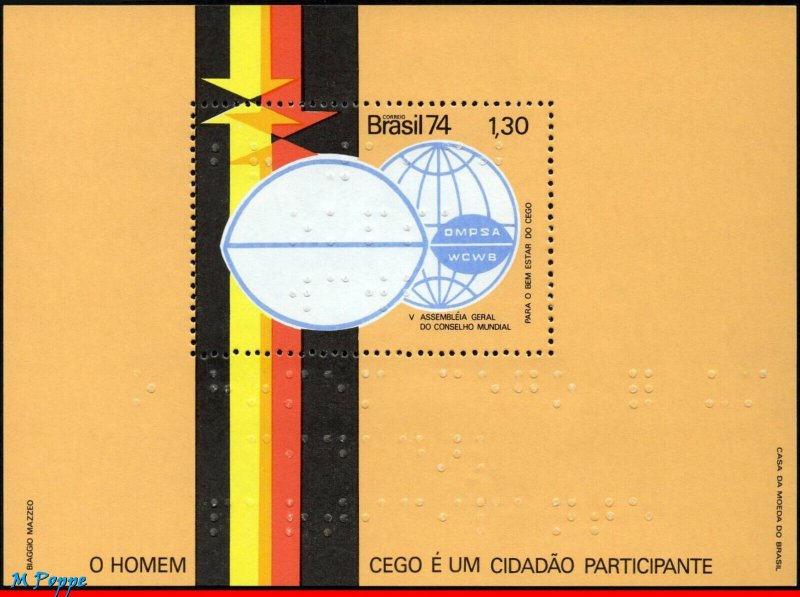 1357 BRAZIL 1974 ASSEMBLY OF THE BLIND, DISABLED PERSONS, MI# B35, BRAILLE, MNH