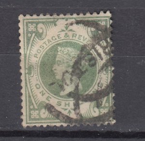 J44111 JL Stamps 1887-92 great britain 1sh  used #122 queen $72.50 scv