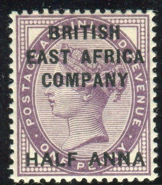 BRITISH EAST AFRICA-1890 ½a on 1d Deep Purple fine lightly mounted mint Sg 1