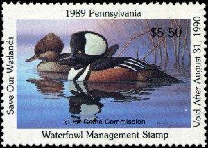 PENNSYLVANIA #7 1989 HOODED MERGANSER  STATE DUCK STAMP by Ronald Louque