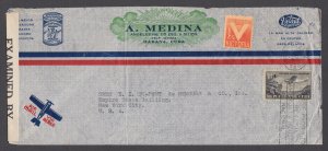 Cuba Sc C13, RA5 on 1942 Censored  Air Mail cover Havana-New York, Censor 4693