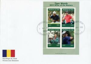 Chad 2019 FDC Tiger Woods Masters Winner 4v M/S Cover Golf Sports Stamps