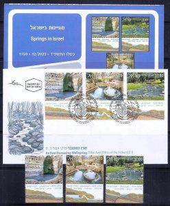 ISRAEL SPRINGS 2023 Ma'ayan Harod Ein Akev Ein Maboa 3 Stamps MNH, FDC ,Leafle