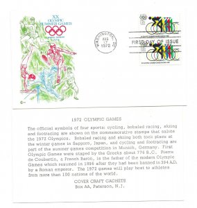 1460 6c Cycling 1972 Summer Olympic Games Cover Craft Cachets, CCC, FDC