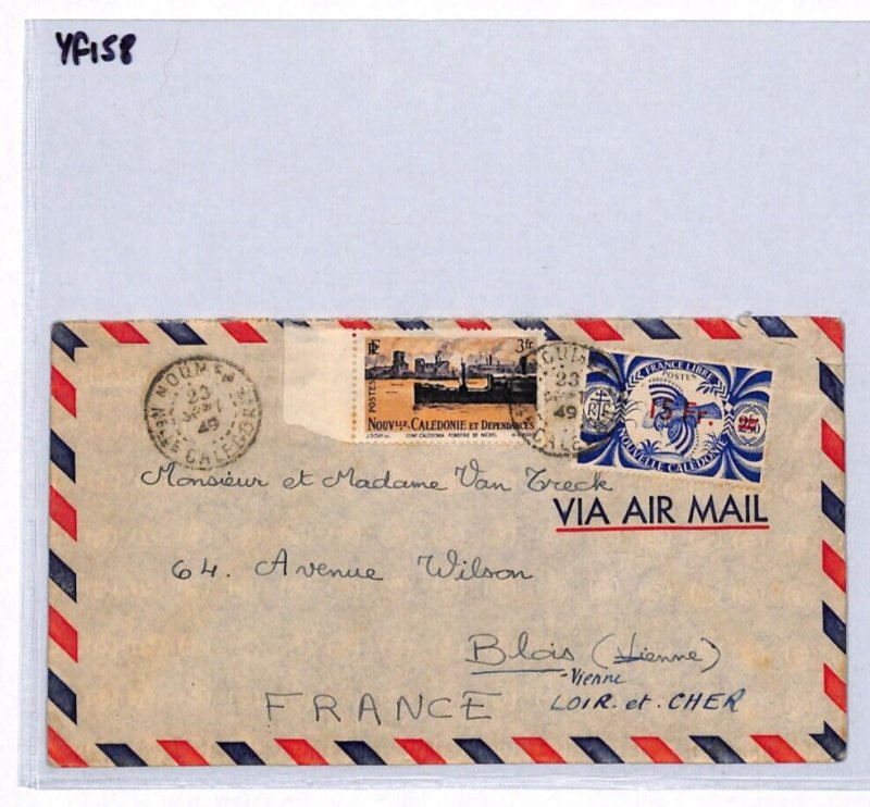 NEW CALEDONIA Air Mail FRANCE LIBRE 15f *SURCHARGE* Cover 1949 {samwells}YF158