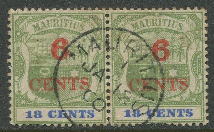 STAMP STATION PERTH Mauritius #113 Coat of Arms Overprint FU Pair