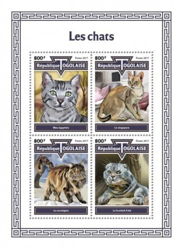 Togo - 2017 Cat Breeds on Stamps - 4 Stamp Sheet - TG17610a