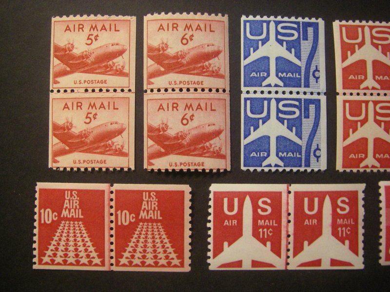 Scott C37//C83, MNH Airmail Line Pair Mini-collection, Beautiful Group, CV $74+