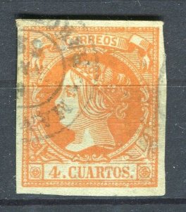 SPAIN; 1860 classic Isabella Imperf issue fine used Shade of 4c. + Postmark