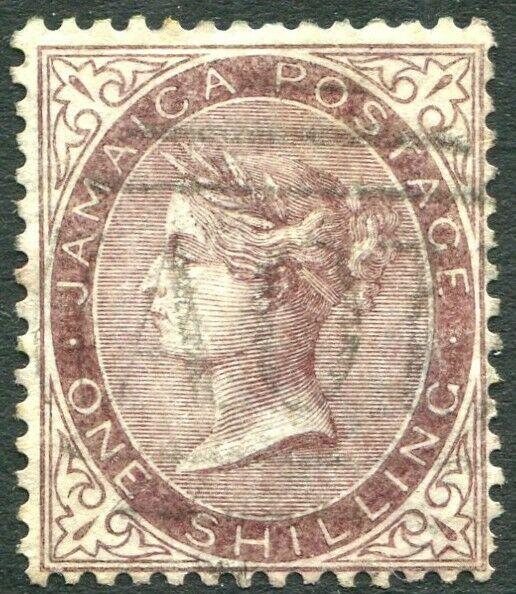 JAMAICA-1862 1/- Purple-Brown Sg 6a GOOD USED V30976