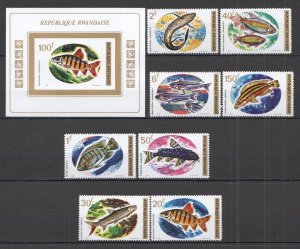 Wb198 Imperf,Perf 1973 Rwanda Fauna Fish & Marine Life Bl+Set Mnh