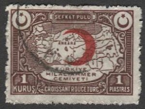 TURKEY 1928 Sc RA2 Used VF Postal Tax stamp - Map of Turkey