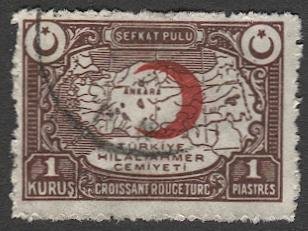 TURKEY 1928 Sc RA2 Used VF Postal Tax stamp - Map of Turkey