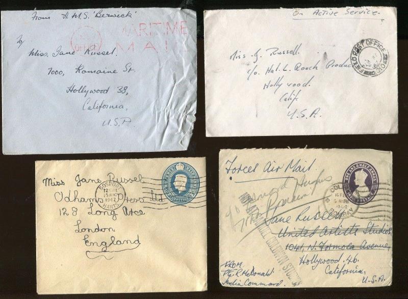 8 Covers From 1947 Addressed To Famous Actress MISS JANE RUSSELL -  S8701