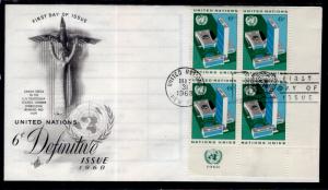 UN New York 187 Plate Block Artcraft U/A FDC