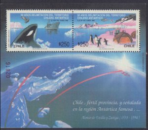 Chile #934a, 934b, Complete Set(2), Pair and Souvenir Sheet, 1990, Polar, Nev...